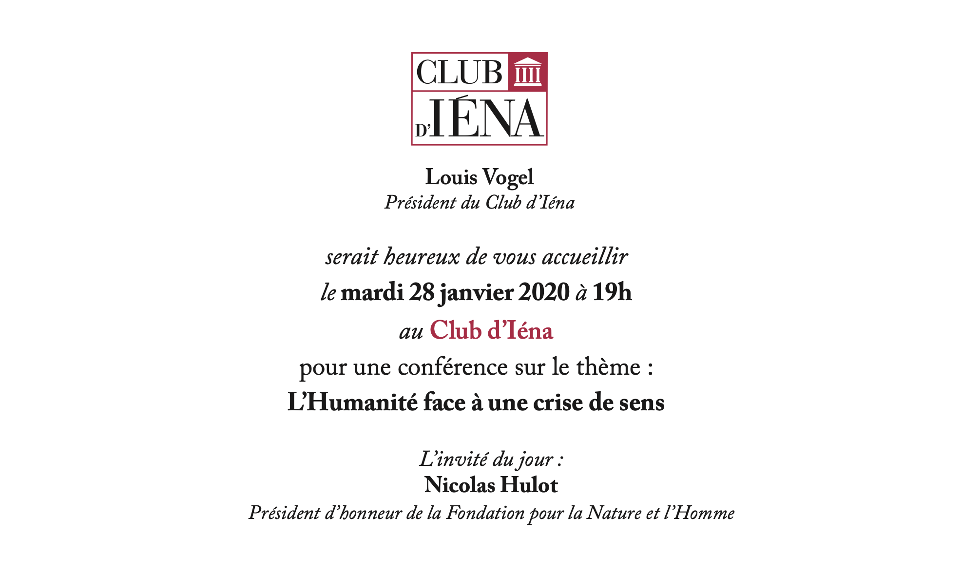 Invitation Club d'Iéna Nicolas Hulot